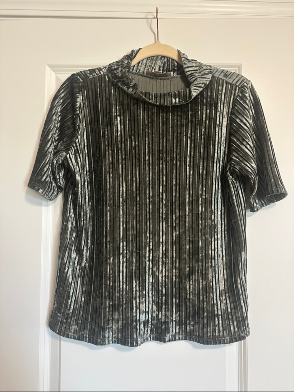 LOFT Silver Green Crushed Velvet Short Sleeve Top